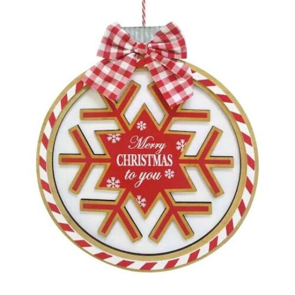 Christmas Wooden Wall Decor‎ "Merry Christmas To You" Farmhouse Gingham Holiday